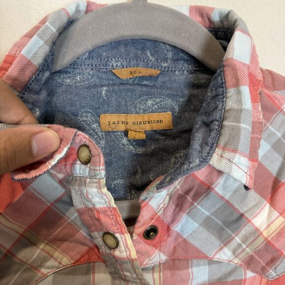 Jachs Girlfriend BEA Flannel Shirt Mens Small Blue Plaid Long Sleeve Snap - Picture 8 of 14